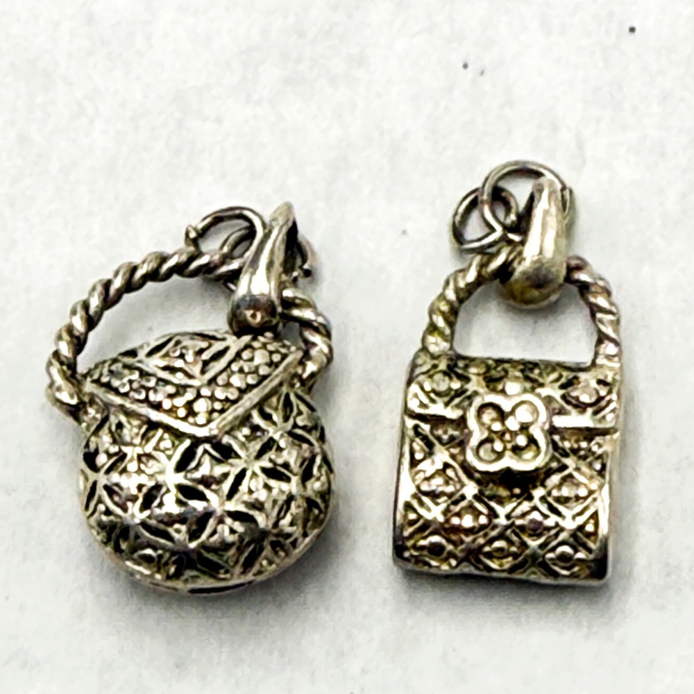 Vintage Silver Tone Mini Purse Handbag Charms Set of 2 Lobster Clasps